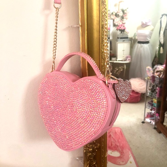 Pink Heart-Shaped Rhinestone Bag - Picture 5 of 6